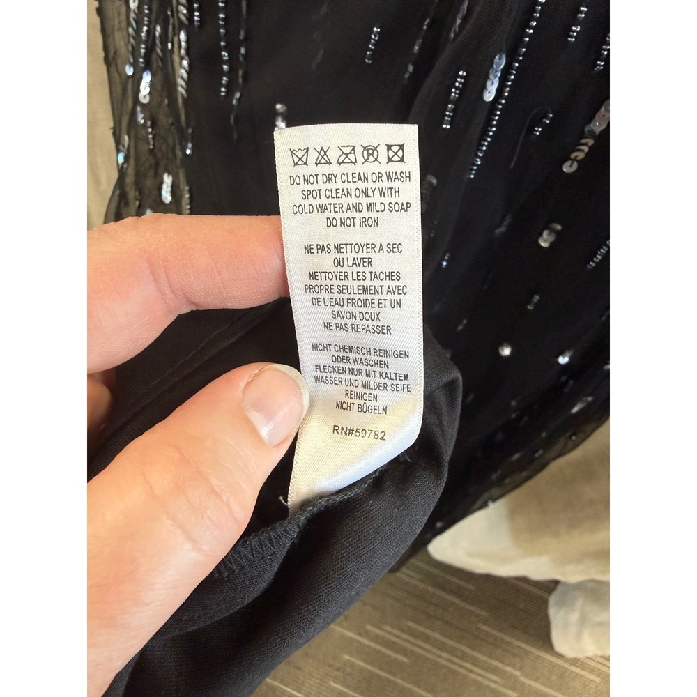 Adrianna Papell Black Silver Sequin Beaded Gown V-Neck Formal Maxi Dress 12 - Picture 7 of 7